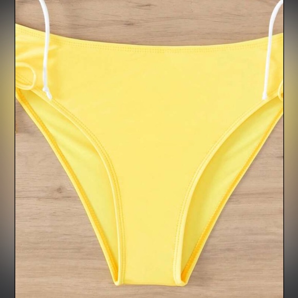 SHEIN Slogan Graphic Drawstring Side Bikini Swimsuit.  2 piece yellow and white - Picture 5 of 7
